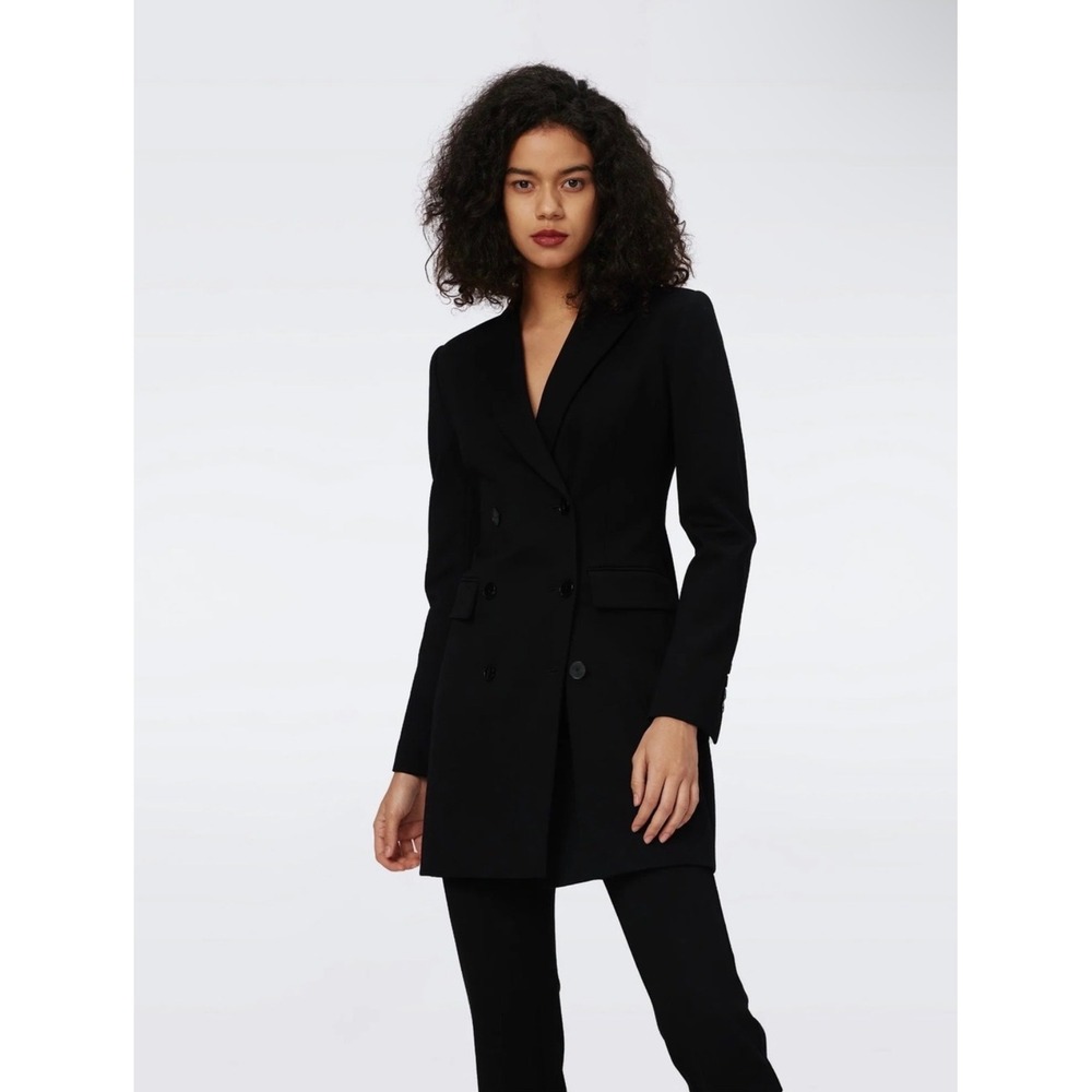Diane von Furstenberg Virginia Blazer Dress Black Double Breasted Size 16